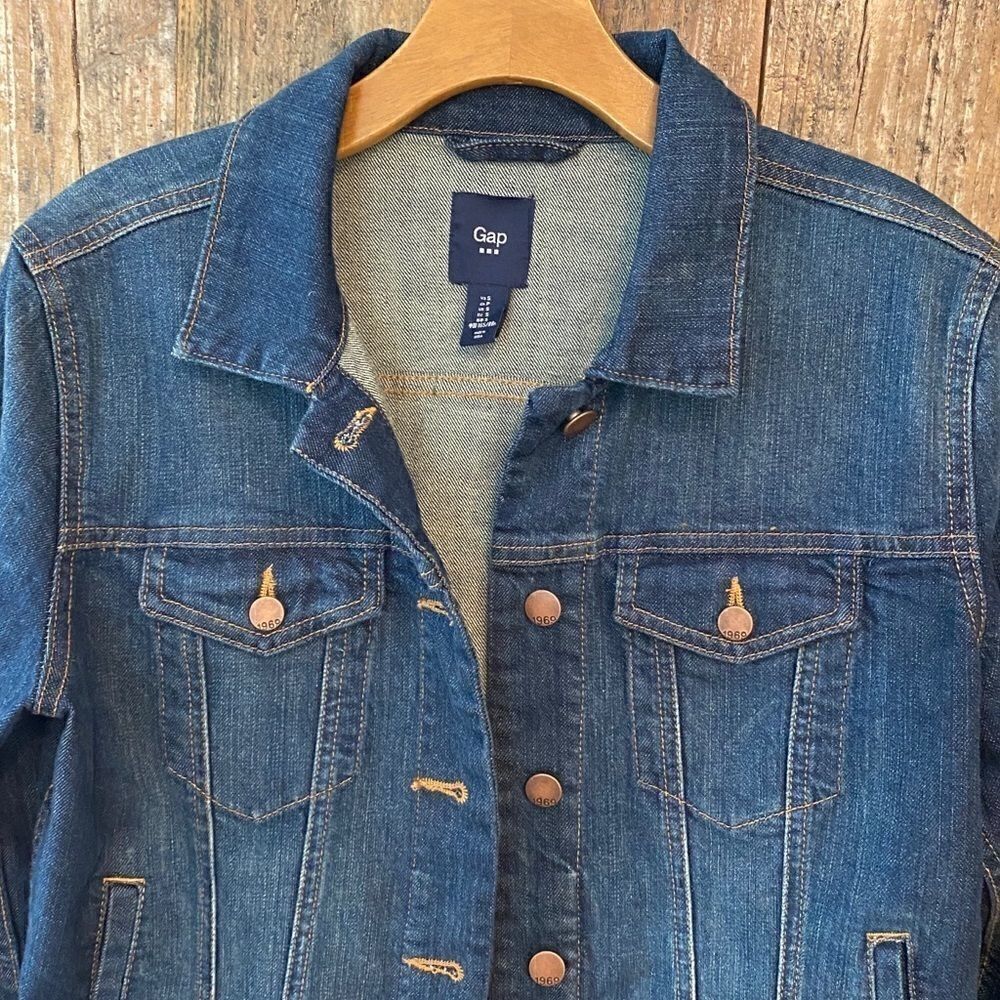 GAP Sz S Classic Blue Denim Copper Buttons Western Rustic Cowboy Jacket - Picture 6 of 7